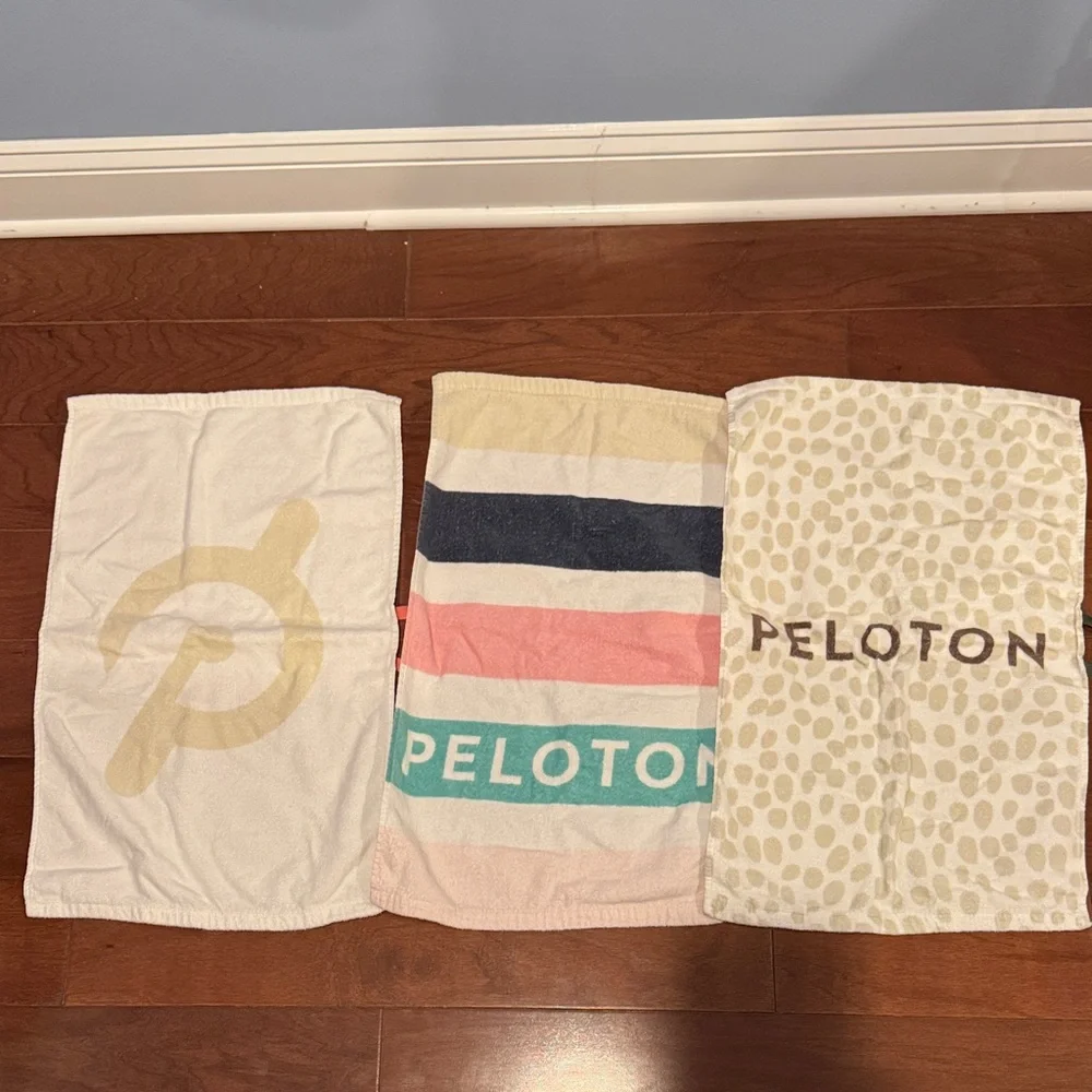 Peloton Towel Trio in White, Multicolor, and Patterned by kasstex
